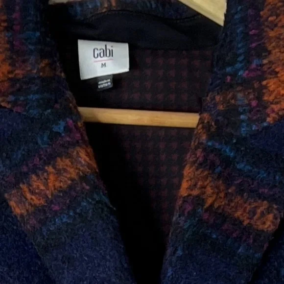CAbi Checkmate Plaid Double Breasted Peacoat Blue/Orange Coat Women’s - Picture 6 of 9